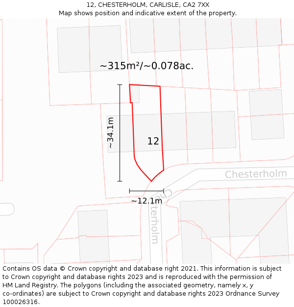 12, CHESTERHOLM, CARLISLE, CA2 7XX: Plot and title map