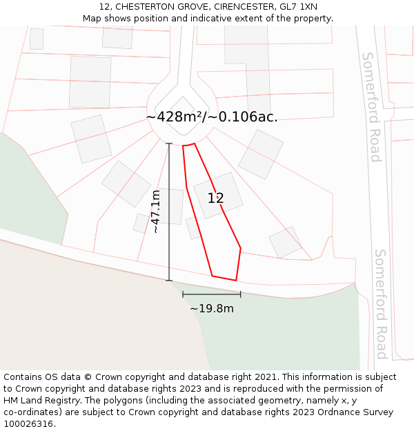 12, CHESTERTON GROVE, CIRENCESTER, GL7 1XN: Plot and title map