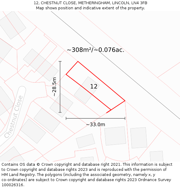 12, CHESTNUT CLOSE, METHERINGHAM, LINCOLN, LN4 3FB: Plot and title map