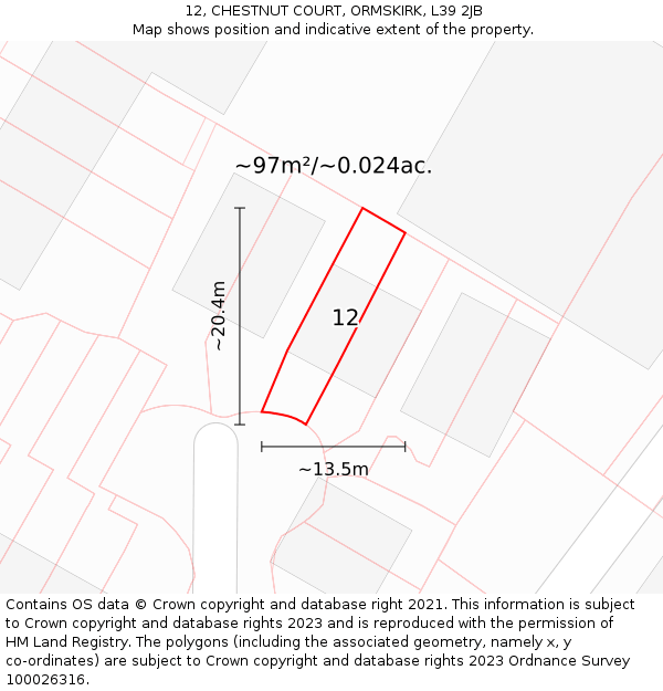 12, CHESTNUT COURT, ORMSKIRK, L39 2JB: Plot and title map