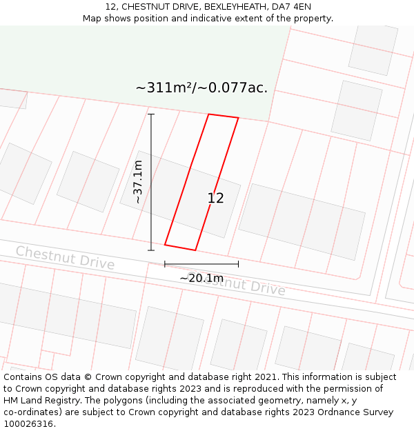 12, CHESTNUT DRIVE, BEXLEYHEATH, DA7 4EN: Plot and title map
