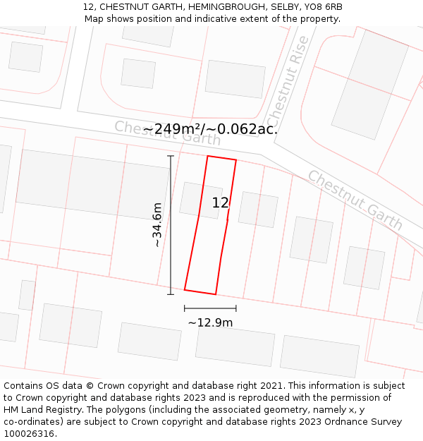 12, CHESTNUT GARTH, HEMINGBROUGH, SELBY, YO8 6RB: Plot and title map