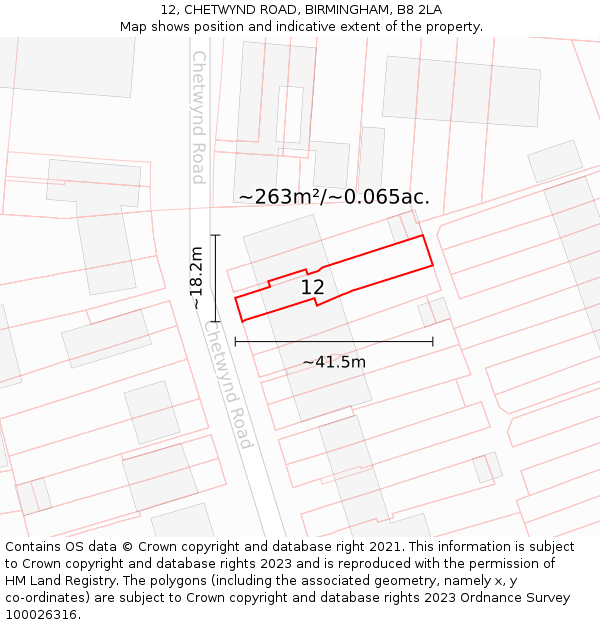 12, CHETWYND ROAD, BIRMINGHAM, B8 2LA: Plot and title map