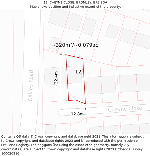 12, CHEYNE CLOSE, BROMLEY, BR2 8QA: Plot and title map