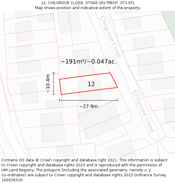 12, CHILGROVE CLOSE, STOKE-ON-TRENT, ST1 6TL: Plot and title map