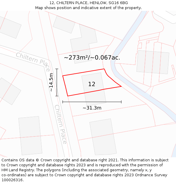 12, CHILTERN PLACE, HENLOW, SG16 6BG: Plot and title map