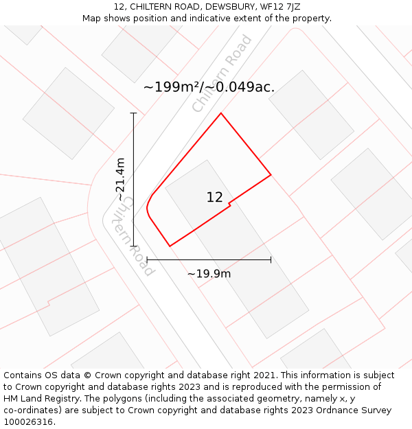 12, CHILTERN ROAD, DEWSBURY, WF12 7JZ: Plot and title map