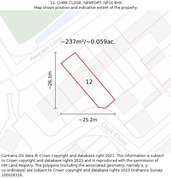 12, CHIRK CLOSE, NEWPORT, NP10 8HX: Plot and title map