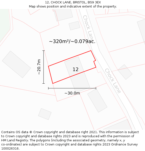 12, CHOCK LANE, BRISTOL, BS9 3EX: Plot and title map