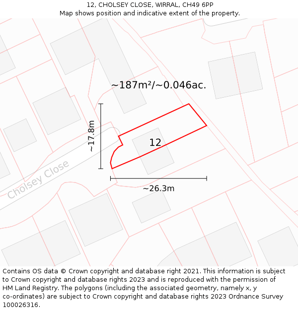 12, CHOLSEY CLOSE, WIRRAL, CH49 6PP: Plot and title map