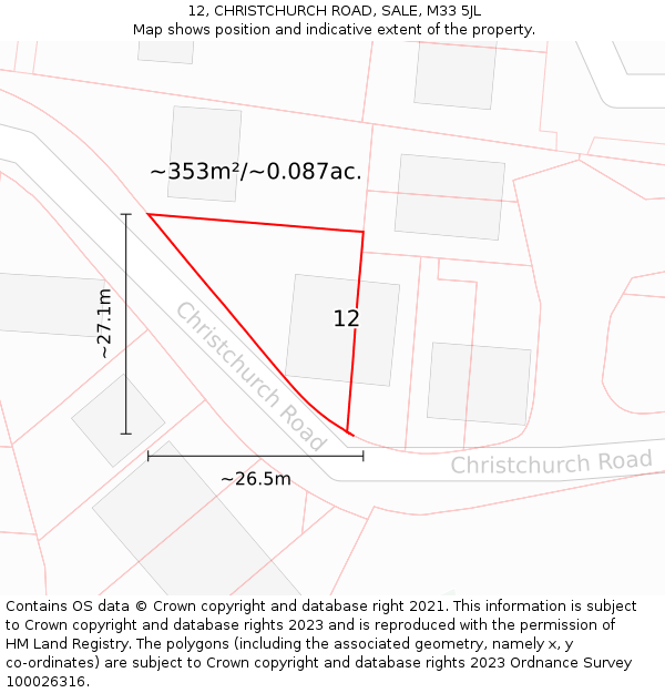 12, CHRISTCHURCH ROAD, SALE, M33 5JL: Plot and title map