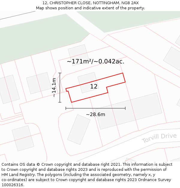 12, CHRISTOPHER CLOSE, NOTTINGHAM, NG8 2AX: Plot and title map