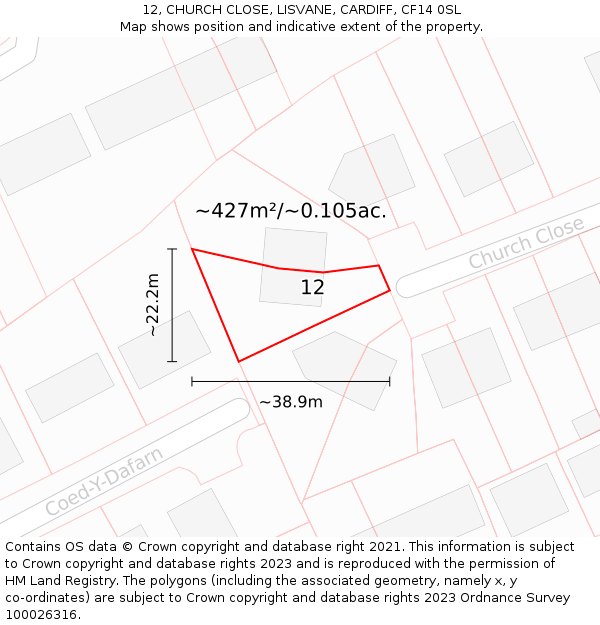 12, CHURCH CLOSE, LISVANE, CARDIFF, CF14 0SL: Plot and title map