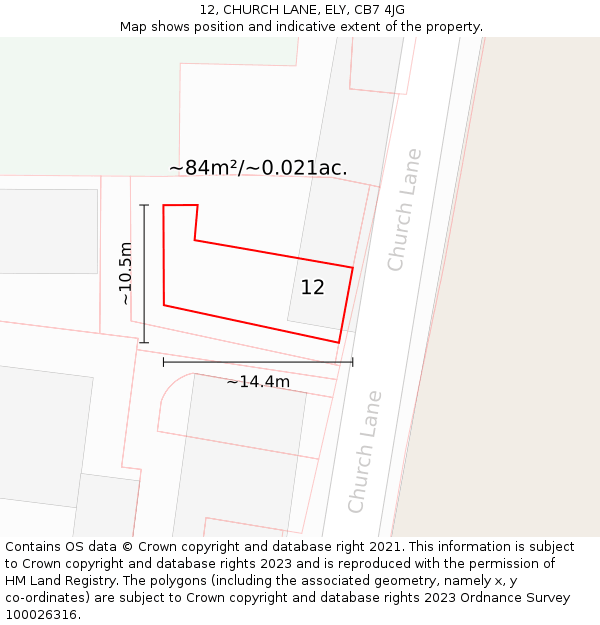 12, CHURCH LANE, ELY, CB7 4JG: Plot and title map