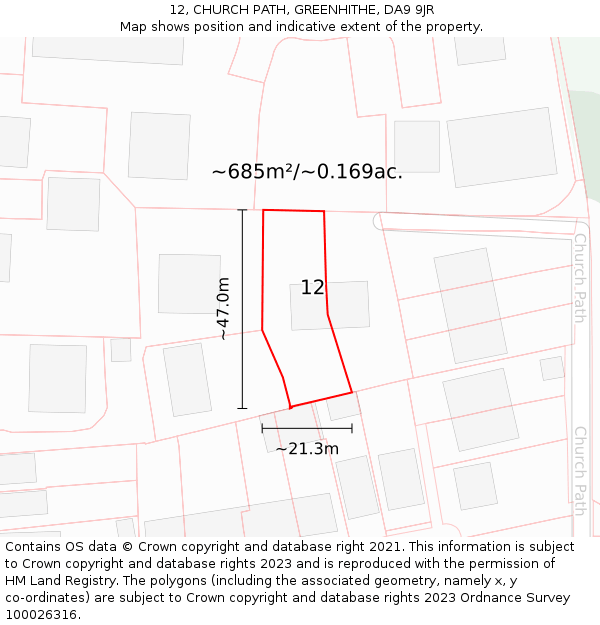 12, CHURCH PATH, GREENHITHE, DA9 9JR: Plot and title map