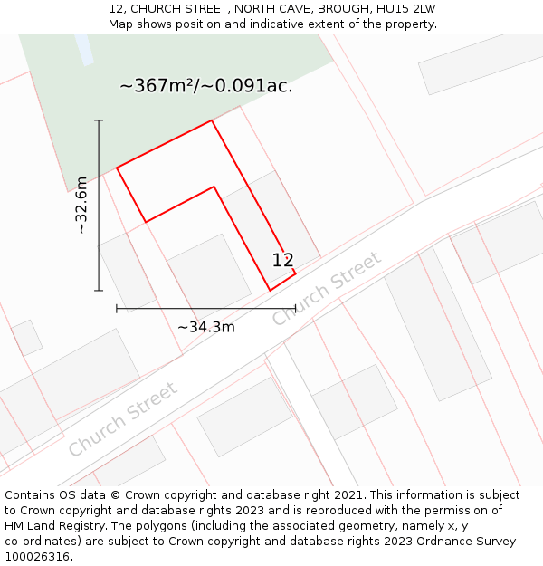 12, CHURCH STREET, NORTH CAVE, BROUGH, HU15 2LW: Plot and title map