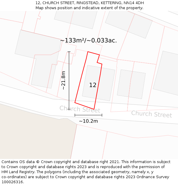 12, CHURCH STREET, RINGSTEAD, KETTERING, NN14 4DH: Plot and title map
