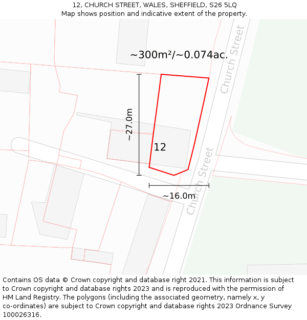 12, CHURCH STREET, WALES, SHEFFIELD, S26 5LQ: Plot and title map