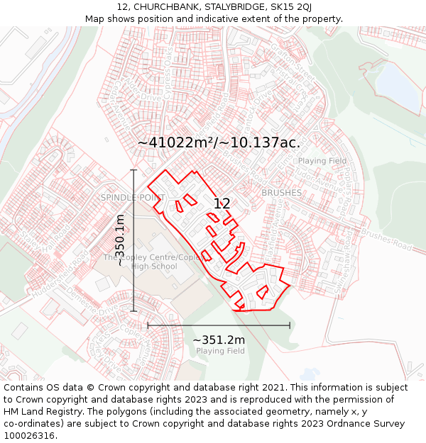 12, CHURCHBANK, STALYBRIDGE, SK15 2QJ: Plot and title map