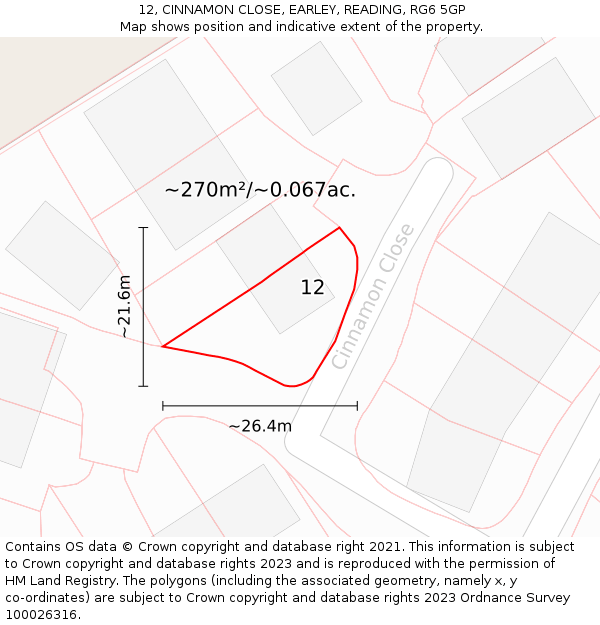 12, CINNAMON CLOSE, EARLEY, READING, RG6 5GP: Plot and title map