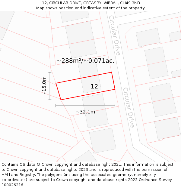 12, CIRCULAR DRIVE, GREASBY, WIRRAL, CH49 3NB: Plot and title map