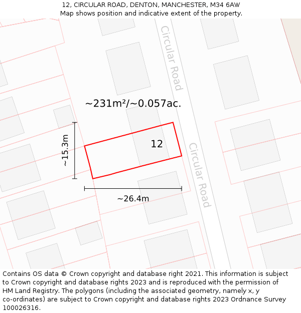 12, CIRCULAR ROAD, DENTON, MANCHESTER, M34 6AW: Plot and title map