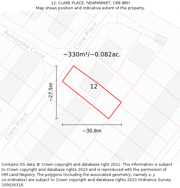 12, CLARE PLACE, NEWMARKET, CB8 8BH: Plot and title map