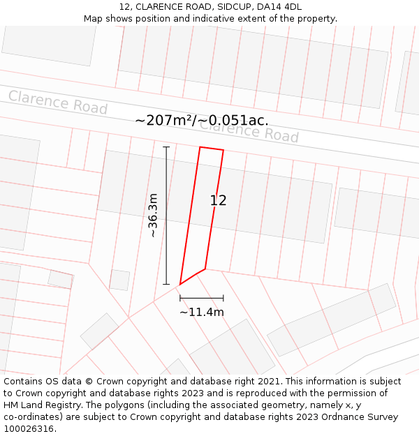 12, CLARENCE ROAD, SIDCUP, DA14 4DL: Plot and title map
