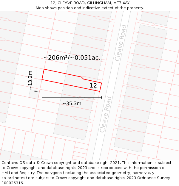 12, CLEAVE ROAD, GILLINGHAM, ME7 4AY: Plot and title map