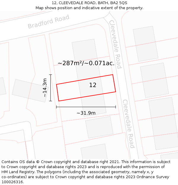 12, CLEEVEDALE ROAD, BATH, BA2 5QS: Plot and title map