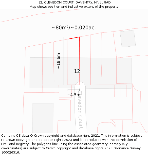 12, CLEVEDON COURT, DAVENTRY, NN11 8AD: Plot and title map