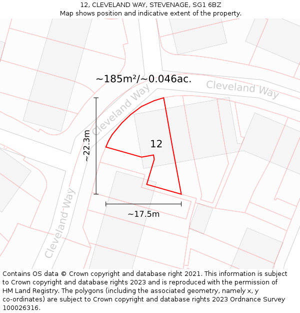 12, CLEVELAND WAY, STEVENAGE, SG1 6BZ: Plot and title map