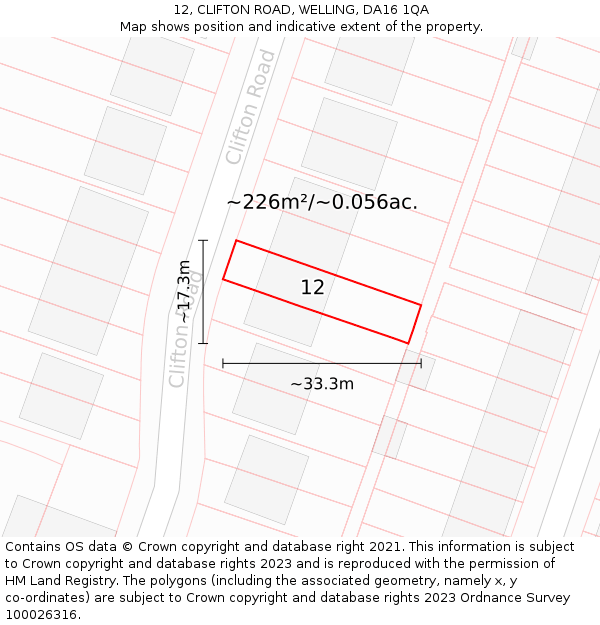 12, CLIFTON ROAD, WELLING, DA16 1QA: Plot and title map