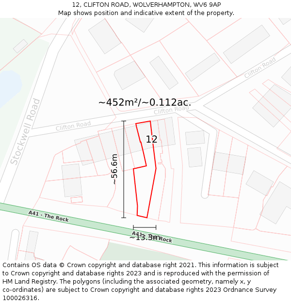 12, CLIFTON ROAD, WOLVERHAMPTON, WV6 9AP: Plot and title map