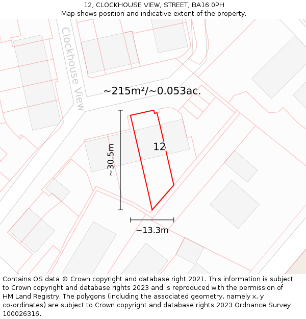 12, CLOCKHOUSE VIEW, STREET, BA16 0PH: Plot and title map