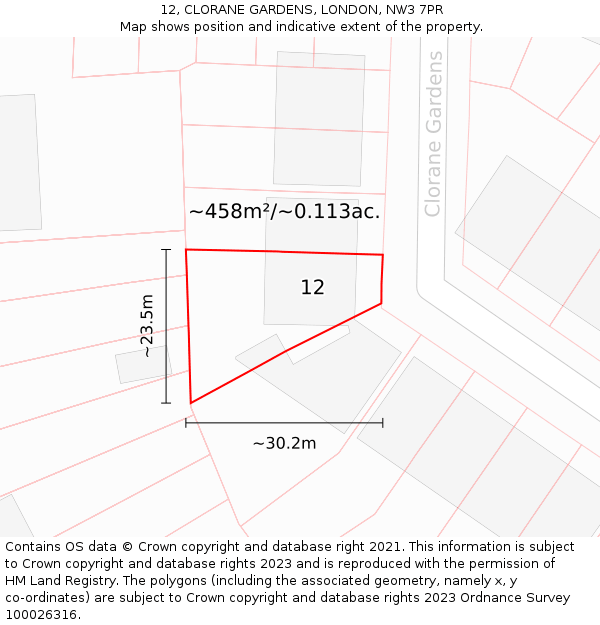 12, CLORANE GARDENS, LONDON, NW3 7PR: Plot and title map
