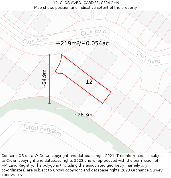 12, CLOS AVRO, CARDIFF, CF24 2HN: Plot and title map