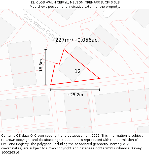 12, CLOS WAUN CEFFYL, NELSON, TREHARRIS, CF46 6LB: Plot and title map