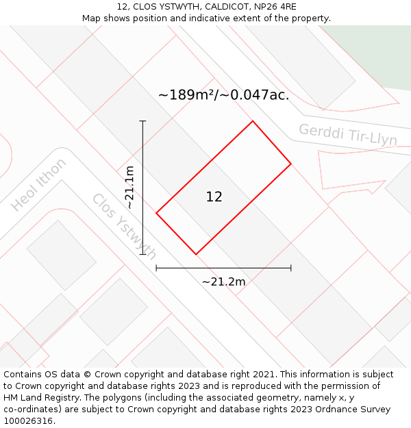 12, CLOS YSTWYTH, CALDICOT, NP26 4RE: Plot and title map