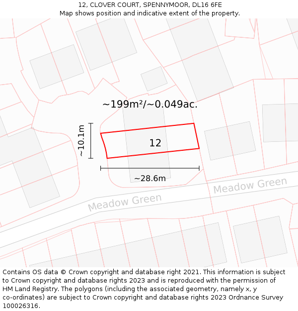 12, CLOVER COURT, SPENNYMOOR, DL16 6FE: Plot and title map