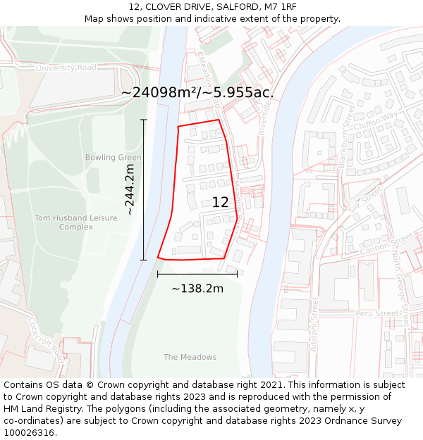 12, CLOVER DRIVE, SALFORD, M7 1RF: Plot and title map