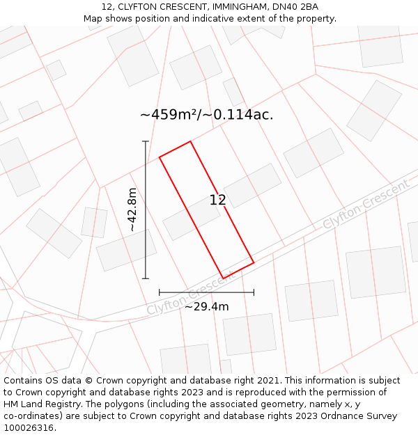 12, CLYFTON CRESCENT, IMMINGHAM, DN40 2BA: Plot and title map