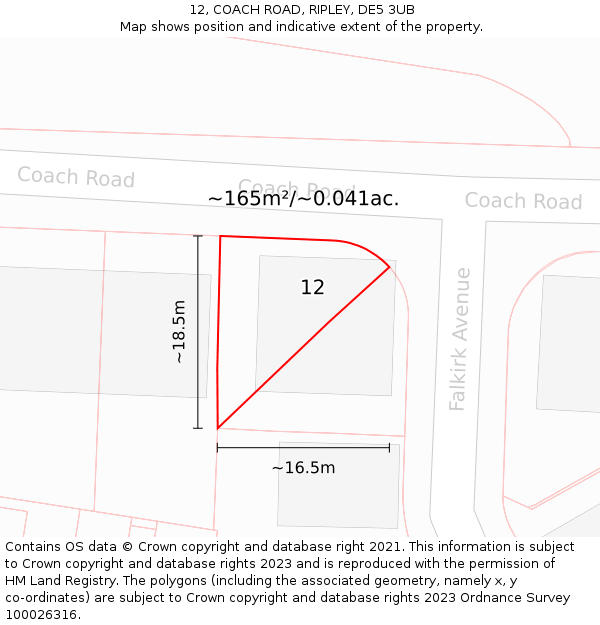 12, COACH ROAD, RIPLEY, DE5 3UB: Plot and title map