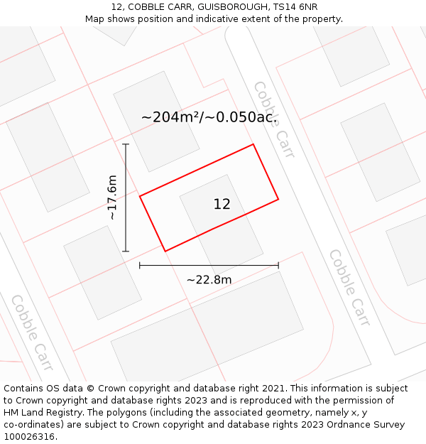 12, COBBLE CARR, GUISBOROUGH, TS14 6NR: Plot and title map