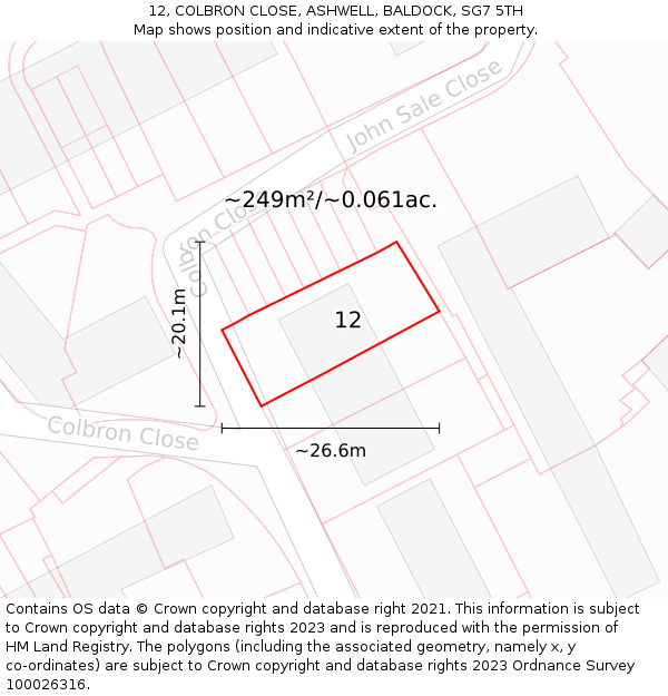 12, COLBRON CLOSE, ASHWELL, BALDOCK, SG7 5TH: Plot and title map