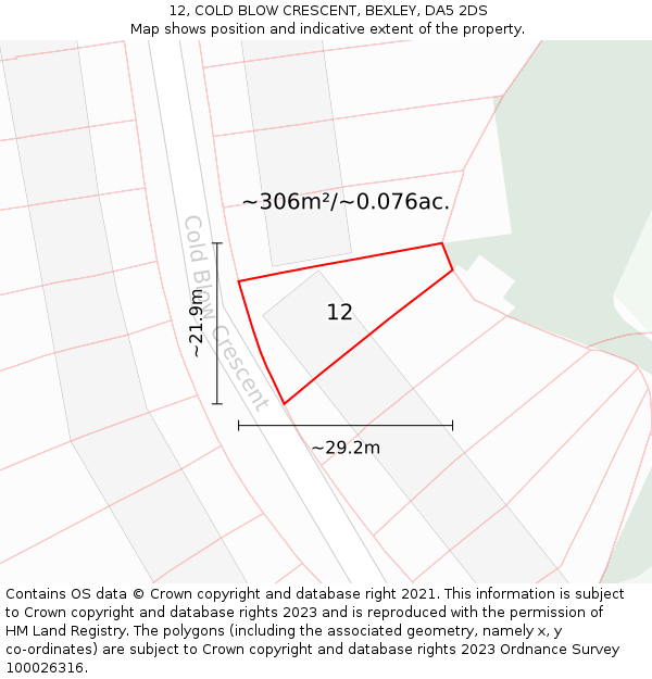 12, COLD BLOW CRESCENT, BEXLEY, DA5 2DS: Plot and title map
