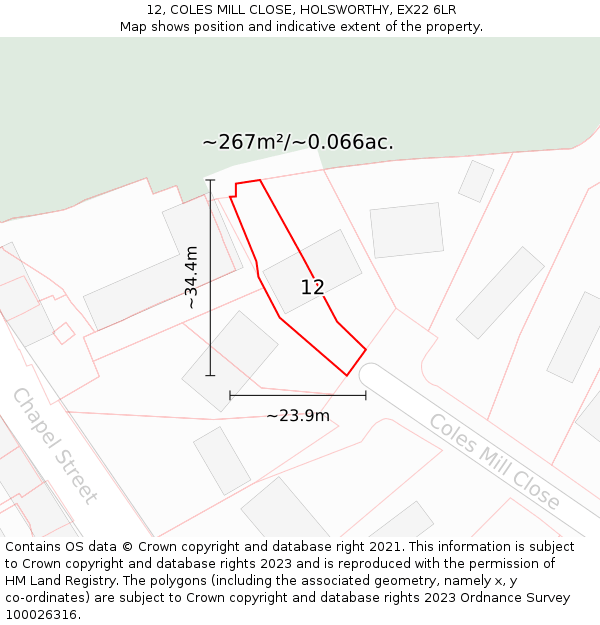 12, COLES MILL CLOSE, HOLSWORTHY, EX22 6LR: Plot and title map
