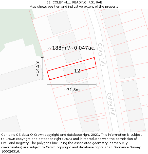 12, COLEY HILL, READING, RG1 6AE: Plot and title map