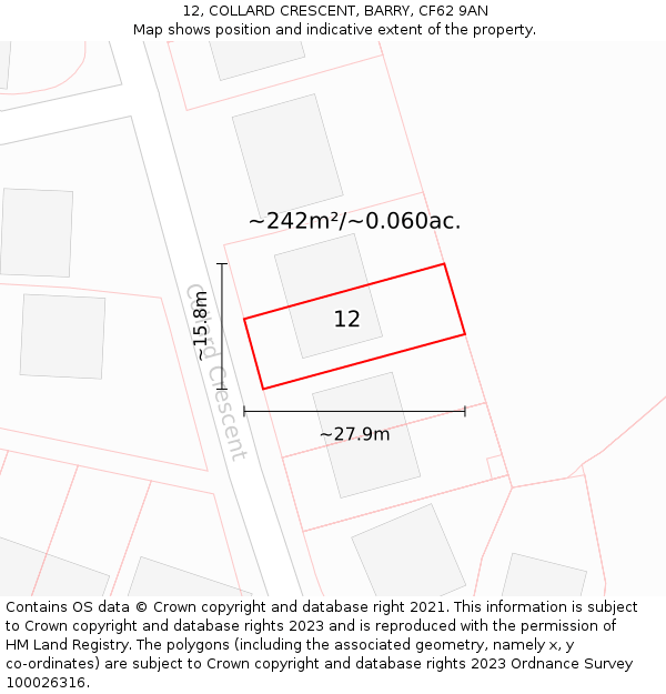 12, COLLARD CRESCENT, BARRY, CF62 9AN: Plot and title map