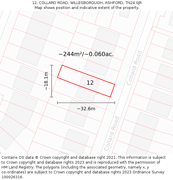 12, COLLARD ROAD, WILLESBOROUGH, ASHFORD, TN24 0JR: Plot and title map
